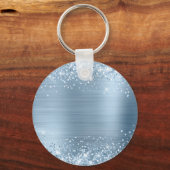 Porte-clés Paillettes Clair Bleu Feuille Fantaisie Monogramme (Verso)