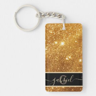 Porte-clés Paillettes de luxe élégantes en or pur Monogramme