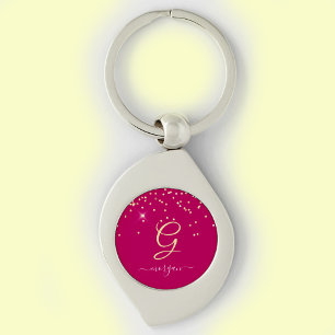 Porte-clés Paillettes dorées & Monogramme Nom en écriture bla