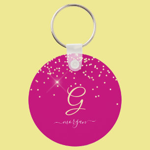 Porte-clés Paillettes dorées & Monogramme Nom en écriture bla