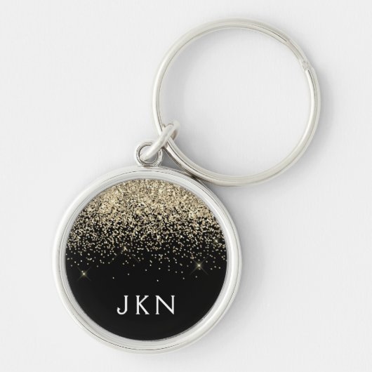 Porte-clés Paillettes Noir Or Monogramme Initiales Féminin (Devant)