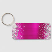Porte-clés Paillettes Rose Chaud Monogramme Mince Horizontal (Verso)