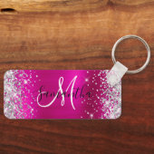 Porte-clés Paillettes Rose Chaud Monogramme Mince Horizontal (Recto)