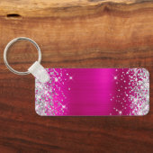 Porte-clés Paillettes Rose Chaud Monogramme Mince Horizontal (Verso)