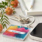 Porte-clés Paint à l'aquarelle vive avec nom personnalisé (Devant Droit)