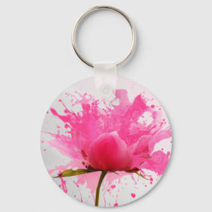 Porte-clés Paint Splatter Abstrait Fleur Rose