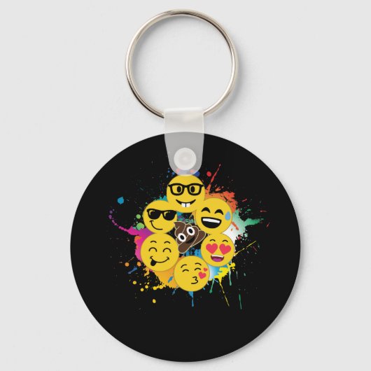 Porte-clés Paint Splatter Emojis Heart Kiss Cool Nerd (Recto)
