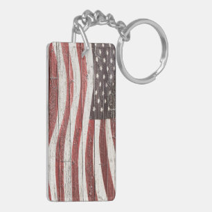 Porte-clés Painted American Flag on Rustic Wood Texture