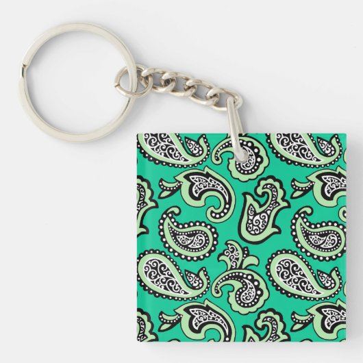 Porte-clés Paisley Intemporel sur Fond Vert (Devant)