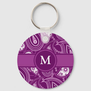 Porte-clés Paisley pourpre et blanc