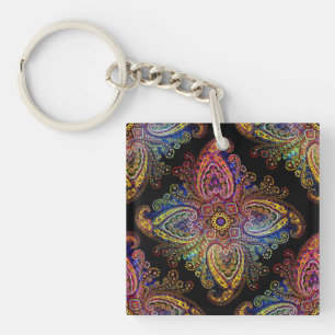 Porte-clés Paisley Tourbillon Multicolore sur Fond Noir