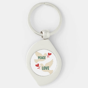 Porte-clés Paix & Amour Art vintage de la colombe avec motif