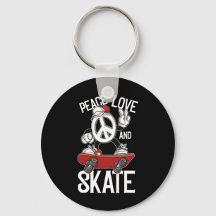 Porte-clés Paix Amour Patin Drôle Patineur Planche à roulette
