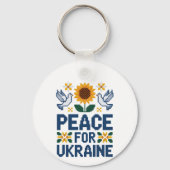 Porte-clés Paix pour l'Ukraine Pixel Folk Art (Recto)