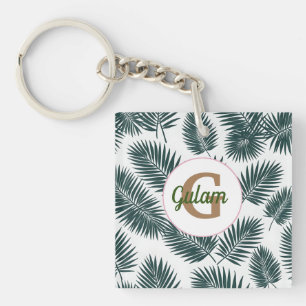Porte-clés Palm feuille motif nom personnalisé et initiale