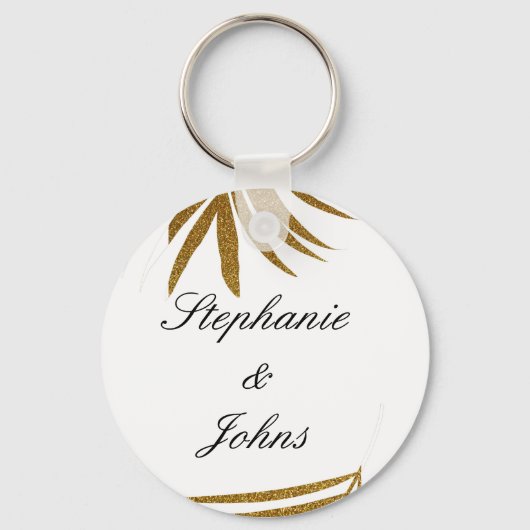 Porte-clés Palm Leaf Gold Parties scintillant Custom Couple N (Recto)