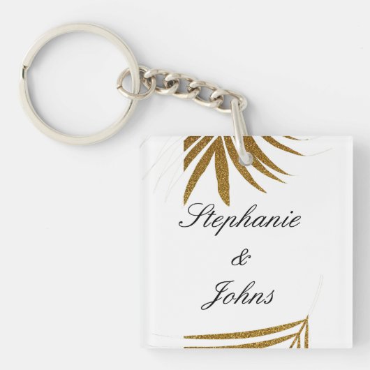 Porte-clés Palm Leaf Gold Parties scintillant Custom Couple N (Devant)