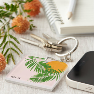 Porte-clés Palme de coucher de soleil tropicale rétro Feuille