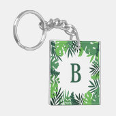 Porte-clés Palme fleurie verte feuilles ajouter monogramme (Devant gauche)