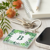 Porte-clés Palme fleurie verte feuilles ajouter monogramme (Devant Droit)