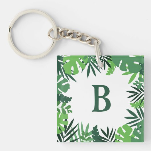 Porte-clés Palme fleurie verte feuilles ajouter monogramme (Devant)