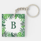 Porte-clés Palme fleurie verte feuilles ajouter monogramme (Dos)