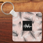 Porte-clés Palmes Noir Blanc Tonte Rose Pink Monogramme (Recto)