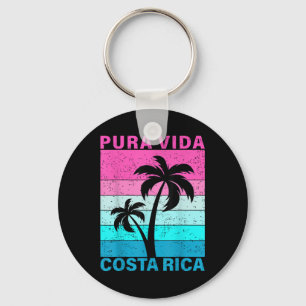 Porte-clés Palmier au coucher du soleil rétro Costa Rica Vaca