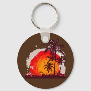 Porte-clés palmier coco au coucher du soleil