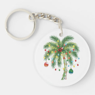 Porte-clés Palmier de Noël tropical avec lumières et ornam