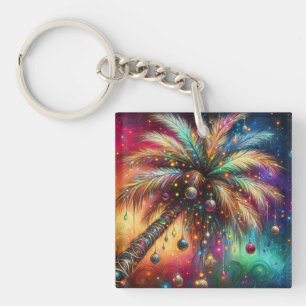 Porte-clés Palmier de Noël Whimsical Tropical Beach Vivid