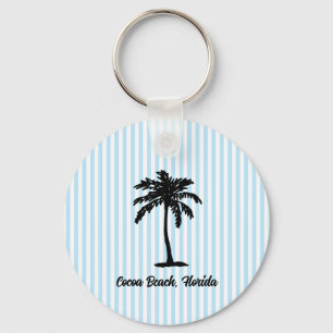 Porte-clés Palmier de plage personnalisé Rayure bleue nautiqu