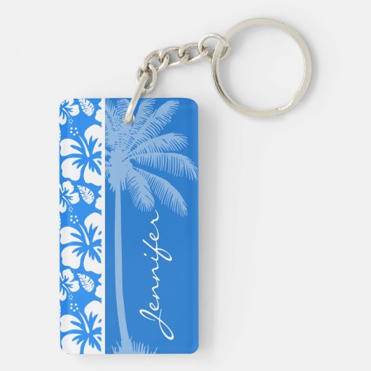 Porte-clés Palmier d'été ; Hibiscus bleu bleu bleu bleu azur (Dos)