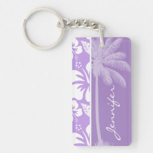 Porte-clés Palmier d'été; Hibiscus tropicaux Lavande Lumineus