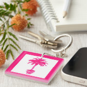 Porte-clés Palmier pointillé - rose fuchsia et blanc (Devant Droit)
