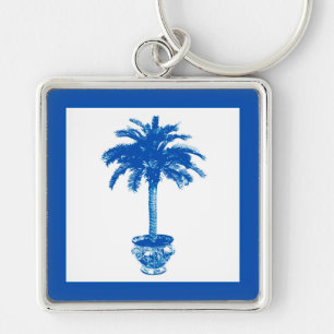 Porte-clés Palmier pointilleux - bleu cobalt et blanc
