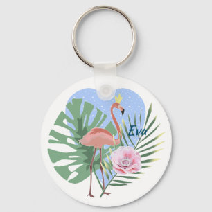 Porte-clés Palmier rose Flamant rose