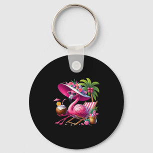 Porte-clés Palmier Rose Flamant Rose Plage Tropicale Été Vaca