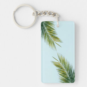 Porte-clés Palmier Vert Tropical sur Fond Bleu Clair
