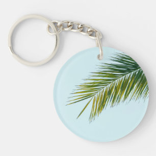 Porte-clés Palmier Vert Tropical sur Fond Bleu Clair