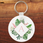 Porte-clés Palmiers tropicaux Mariage rose clair Monogramme (Recto)