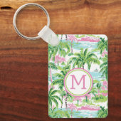 Porte-clés Palmiers tropicaux rose et vert de Preppy Monogram (Recto)