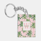 Porte-clés Palmiers tropicaux sur Monogramme rose (Devant gauche)