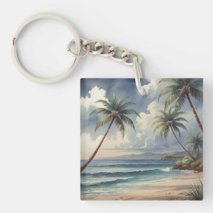Porte-clés Palmiers Voyage Hawaïen Honolulu Mer Bleue