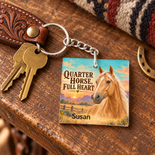 Porte-clés Palomino Quarter Horse Cœur Plein Coucher de Solei