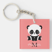 Porte-clés Panda à assise mignonne Monogramme Saumon personna (Devant)