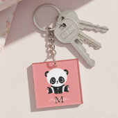 Porte-clés Panda à assise mignonne Monogramme Saumon personna
