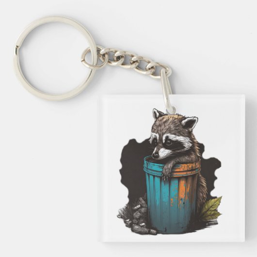 Porte-clés Panda à ordures Raccoon avec sa poubelle (Devant)