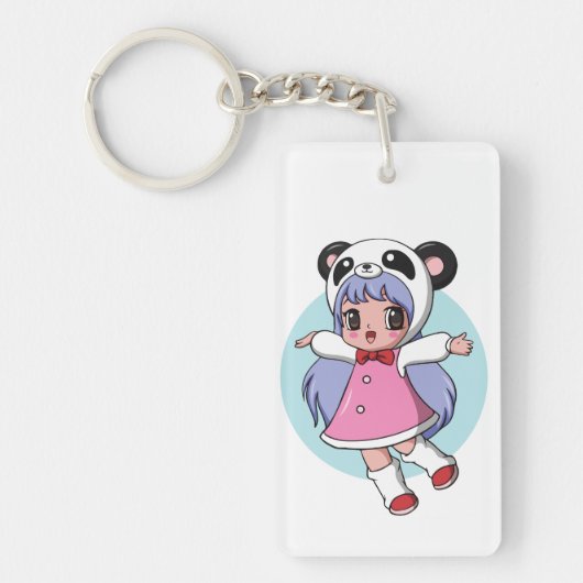 Porte-clés Panda Ange : Adorable Fille d'Anime S'élevant dans (Devant)