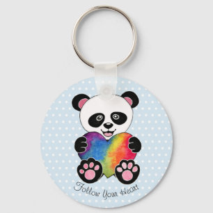 Porte-clés Panda Aquarelle Cute Avec Coeur Arc En Ciel